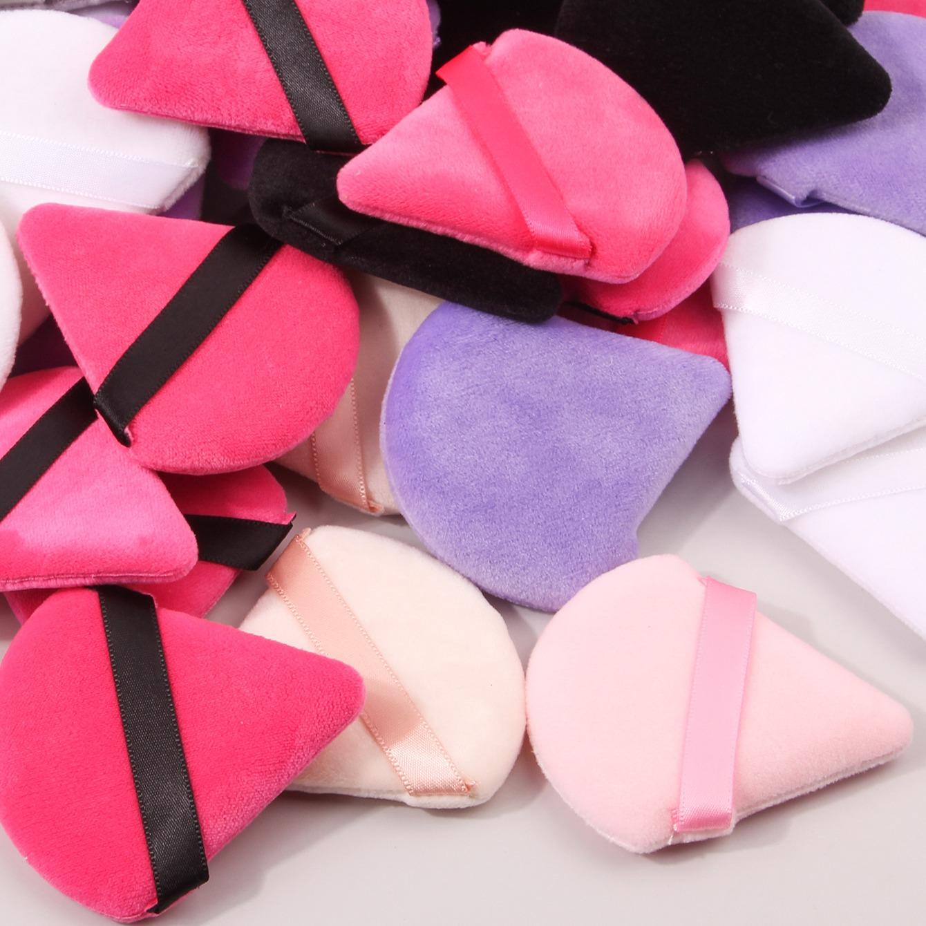 50 Pack Triangle Velvet Powder Puffs, Reusable Makeup Sponges, Multi-Color Plush Face Puffs for Foundation Setting, Essential Beauty Tools