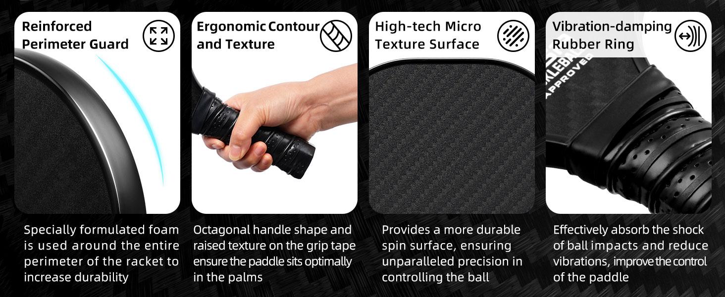 【SpringStatements】BAGAIL Pickleball Paddles, USAPA Approved Fiberglass Surface Pickleball Set, Lightweight Pickle Ball Rackets with 4 Balls, 1 Bag, Designed in California for Traction and Stability sport family