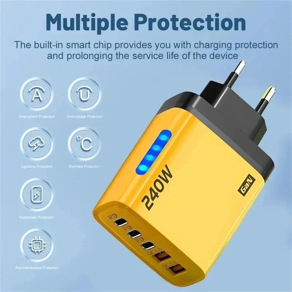 240W 5 Ports USB PD Charger Type C Quick Charge Phone Chargers USB Fast Charging Adapter For iPhone 16 Samsung Xiaomi Huawei 240W 5 Ports USB PD Charger Type C Quick Charge Phone Chargers USB Fast Charging Adapter For iPhone 16 Samsung Xiaomi Huawei