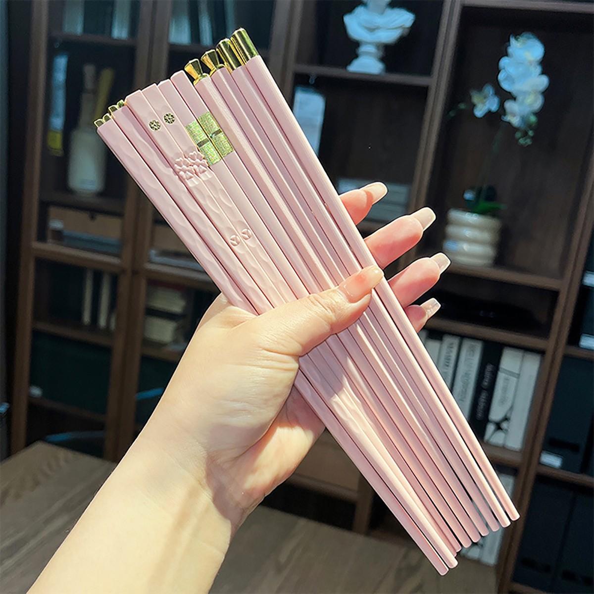 5Pairs Pink Anti-Slip Durable Sushi Chopsticks, Pet and Glass Fiber Synthetic, for 5 People, Perfect for Holiday Parties Wedding Hotel Restaurant Gifts