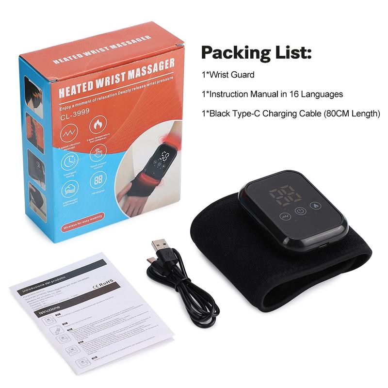 Heated Wrist Massager with Vibration & Heat Settings, Wrist Heating Wrap 15-Minute Timer, Ideal for Tendonitis , Mouse Hand Relax, USB Rechargeable Massagers