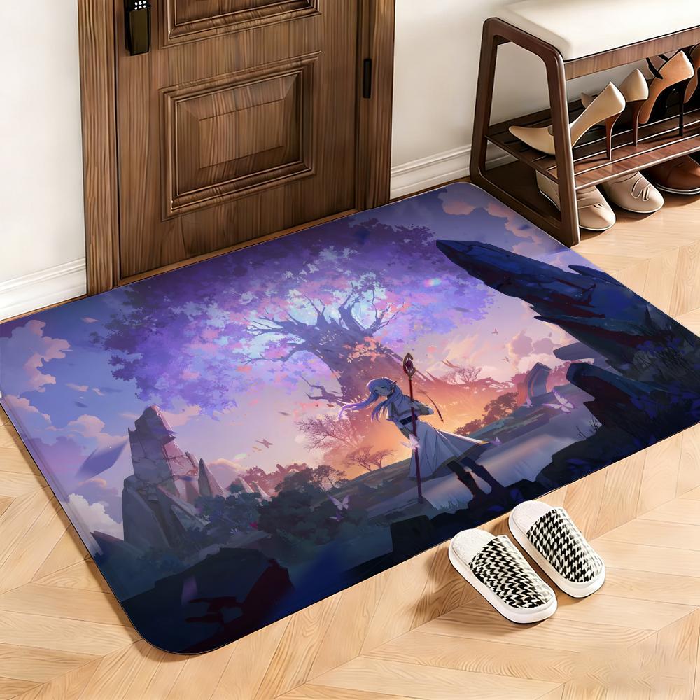 Fantasy Frieren Beyond Journey's End Floor Mat This soft flannel mat provides a cozy Soft flannel mat with quick water absorption, non-slip and durable. Easy to clean, ideal for bathroom and entryway use.