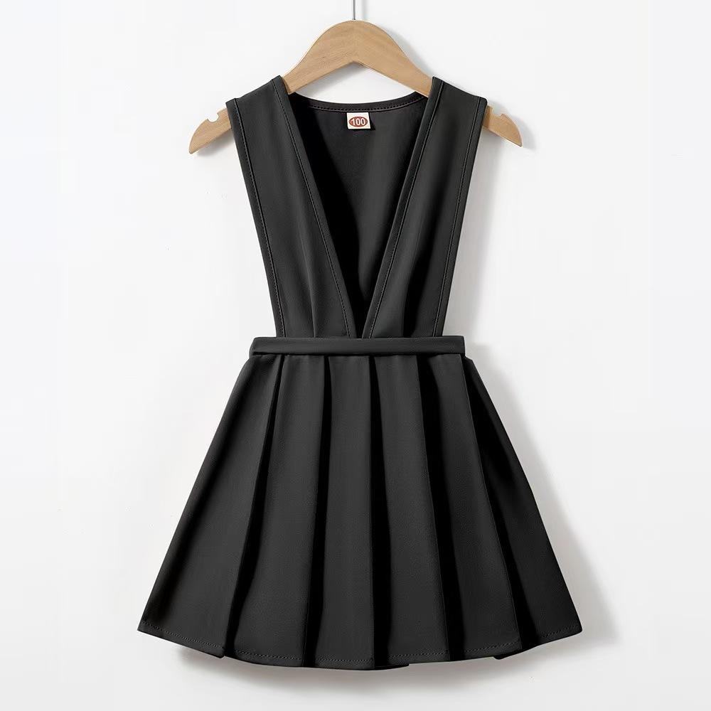 DY-Back to School Season, Girls' Button-Front Pinafore Pleated Dress, Girls' Elastic Waist A-Line Navy Pinafore Skirt with Adjustable Straps And Side Pockets, Preppy School Uniform Dress for Campus Outings (Bust Size Is Net Bust Size