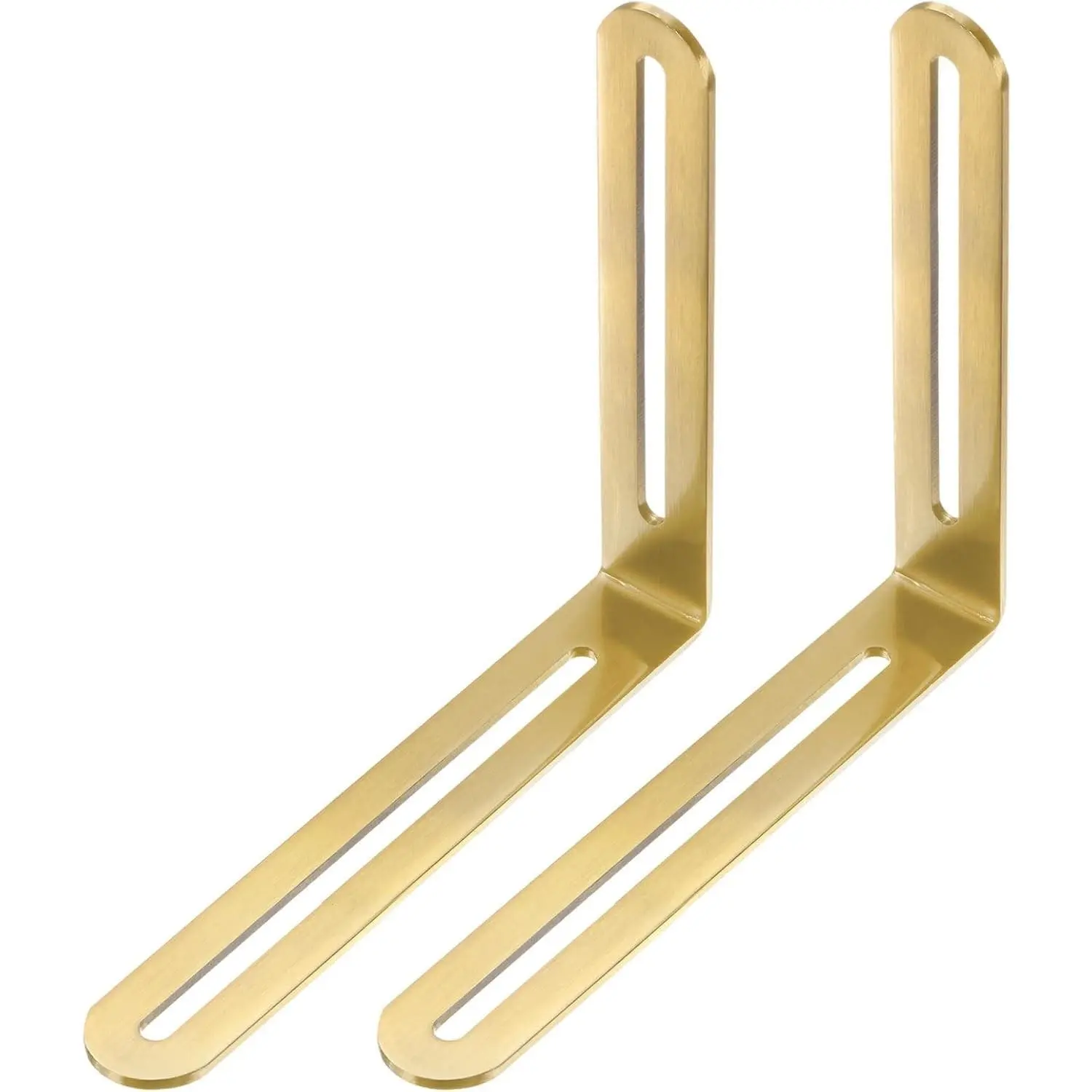 2-Pack Adjustable L-Shape Corner Brace, 7.87 x 6.5 in Stainless Steel Right Angle Brackets with Slotted for Shelves/Wood Furniture/Cabinet, Fastener Joint [Gold Tone]