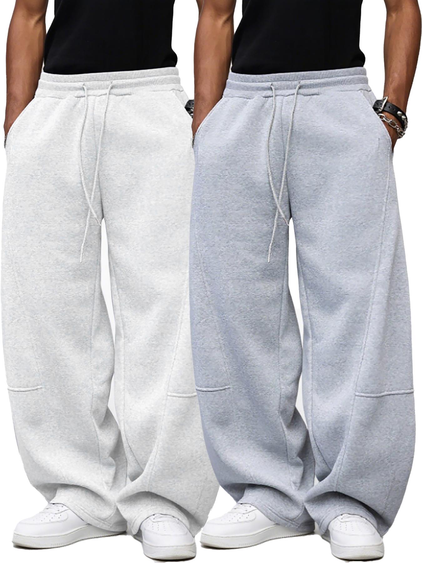 Men's Baggy Sweatpants, Loose Fit Casual Drawstring Elastic Waist, Wide Leg Joggers Trousers with Pockets, Comfortable Daily Wear, Sports Bottoms