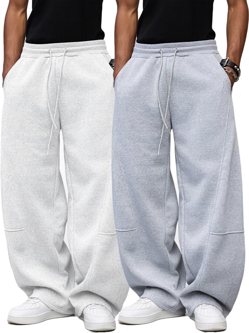 Men's Baggy Sweatpants, Loose Fit Casual Drawstring Elastic Waist, Wide Leg Joggers Trousers with Pockets, Comfortable Daily Wear, Sports Bottoms