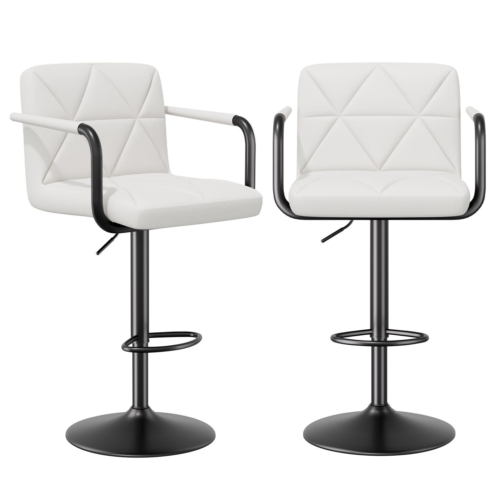 Set of 2 Barstools, Adjustable Height 25.5-34.5 IN with Back & Arms, Swivel PU Leather Upholstered Counter Height Bar Chairs