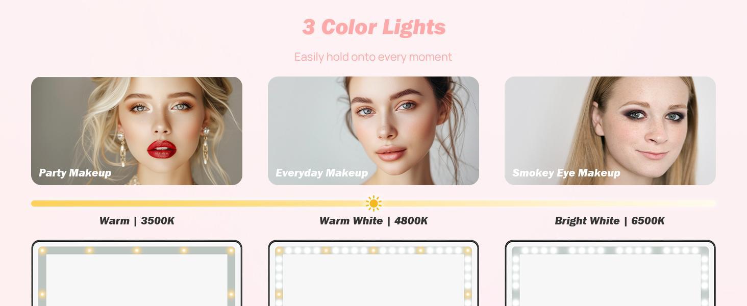 LED Car Vanity Mirror with Lights, 3 Color Modes Dimmable Travel Makeup Mirror, Built-in Battery Rechargeable Clip-on Sun Visor Mirror for Car Interior