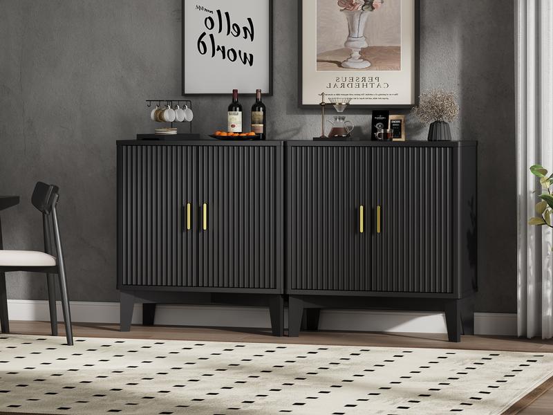 Storage Cabinet with Doors and Adjustable Shelf, Modern Fluted Sideboard Buffet Cabinet, Freestanding Coffee Bar for Kitchen, Pantry, Entryway, Living Room
