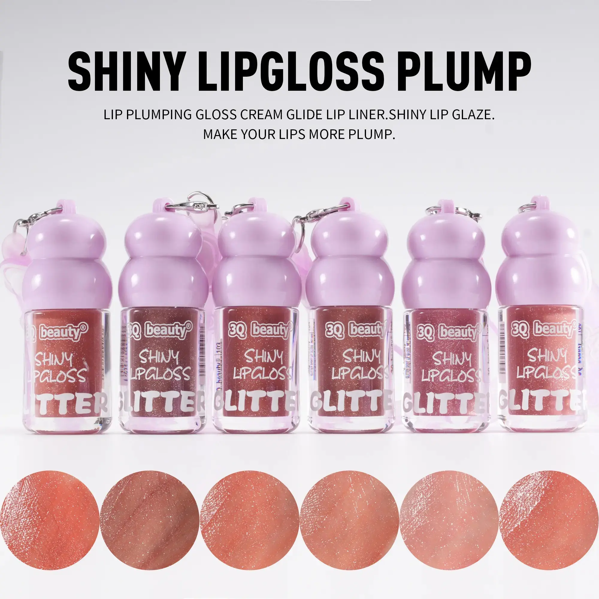 3Pcs Viral Glitter Plumping Lip Gloss Set - 6 Shades, Hydrating High-Shine Shimmer Glaze, Non-Sticky Moisturizing Oil, Travel-Size Cute Keychain, Buildable Long-Lasting Fuller Lips Makeup