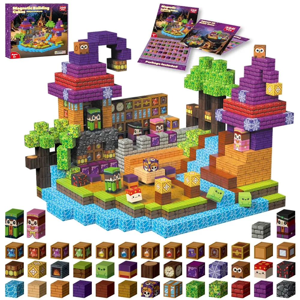 Magnetic Building Blocks Set, Minefield Magnetic World Magic House Construction Kit, Unisex Building Toy, No Battery Needed, Model Zh039