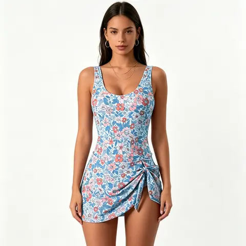 Women's Floral Print Swim Dress – Skirted One-Piece Bathing Suit with Tummy Control, Comfortable & Slimming Swimsuit for Summer