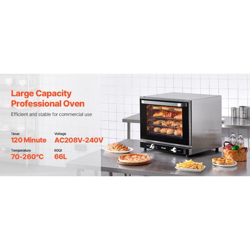 Fathersdaygift VEVOR Commercial Countertop Oven, 66L 4-Tier Toaster Ovens with Tempered Glass Door, Wire Racks Tray, 2800W Stainless Steel Baking Ovens for Restaurant Bakery (AC208240V, 60Hz, 6-20P Plug Output)dealsforyoudays