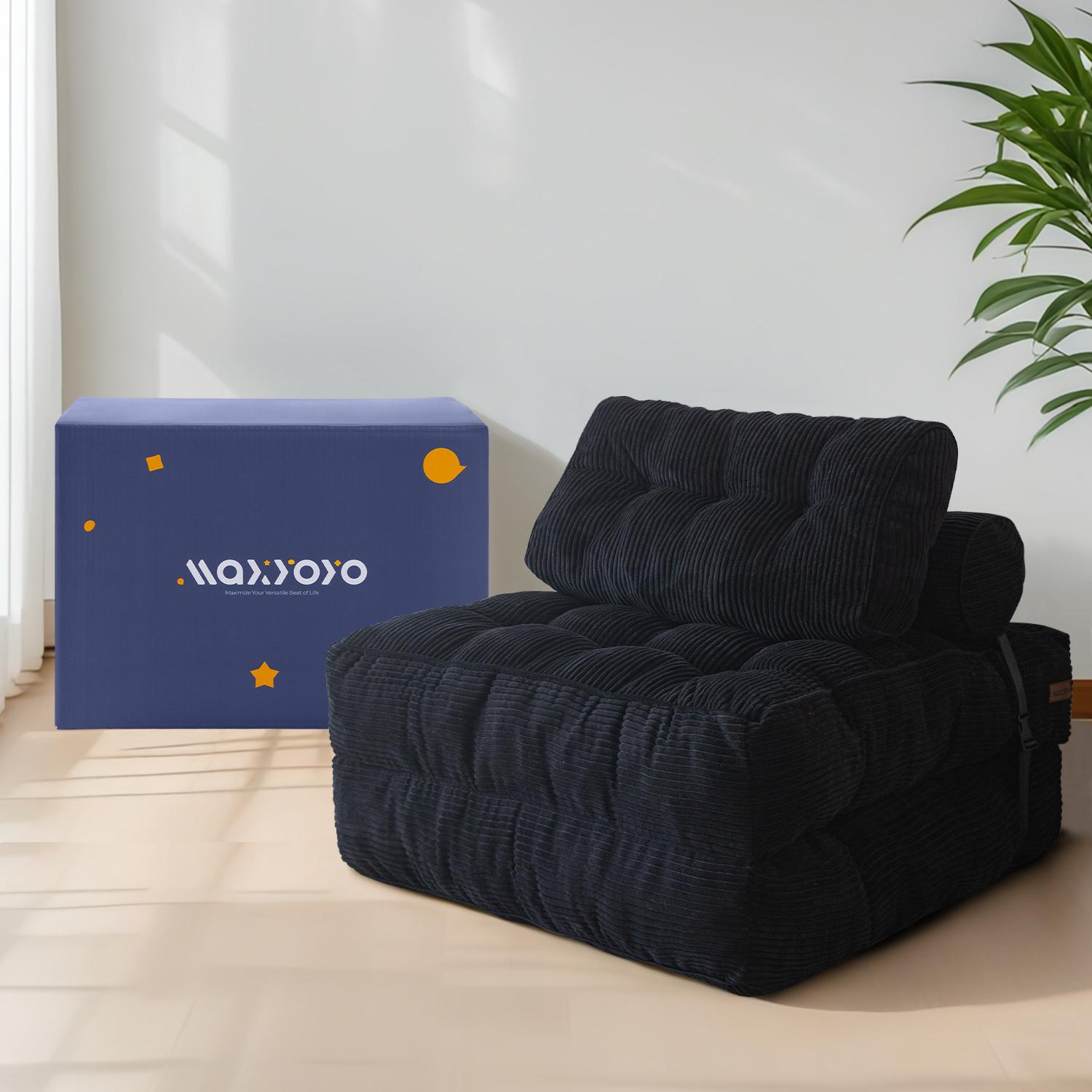 Maxyoyo Corduroy Foldable Sofa Bed - 3-in-1 Guest Bed & Lounge Chair w/ Pillow | Portable Foldable Mattress for Living Room, Dorm, Office Maxyoyo Corduroy Foldable Sofa Bed - 3-in-1 Guest Bed & Lounge Chair w/ Pillow | Portable Foldable Mattress for Living Room, Dorm, Office