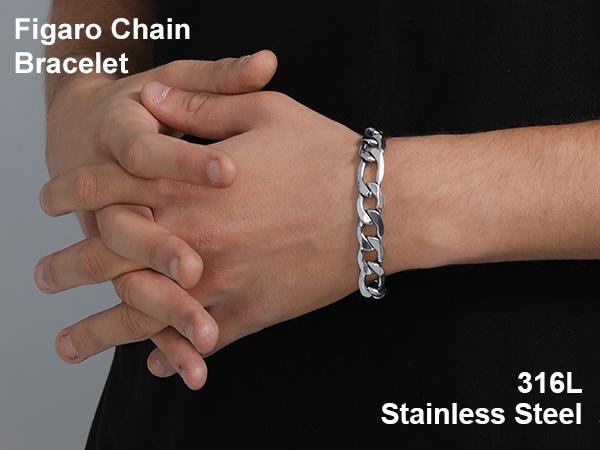 PROSTEEL Figaro Chain Link Bracelet Stainless Steel Stylish Men's Smooth Link Chain Width 6mm/9mm/13mm Hip Hop Chunky Jewelry For Men Women Gift Box