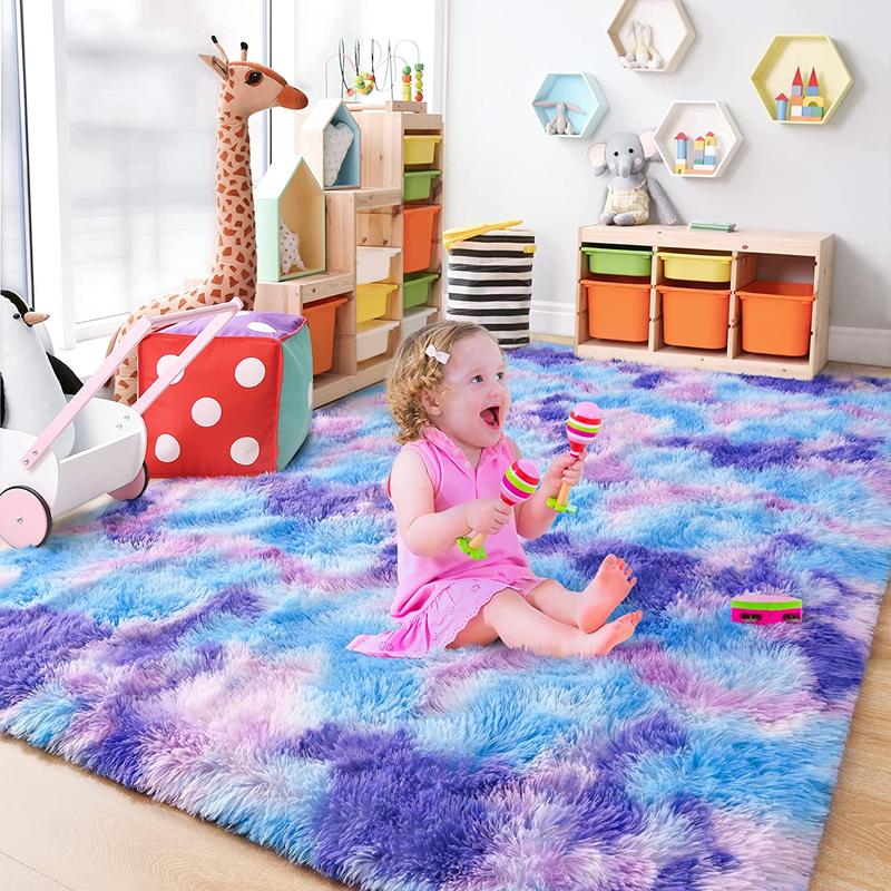 【Deals for You Days】Tie-Dyed Fluffy Shag Rug Area Rugs for Living Room Nursery Dorm Anti-Skid Soft Modern Plush Aesthetic Room Decor Floor Protection