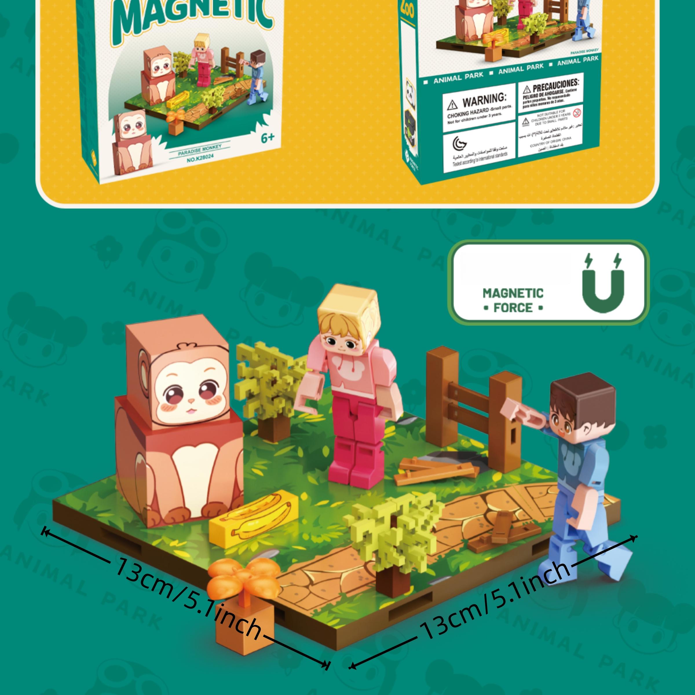 Magnetic Building Blocks DIY Puzzle Toy, Minecraft Animal Park Monkey Model, Educational Gift for Kids, Boys and Girls