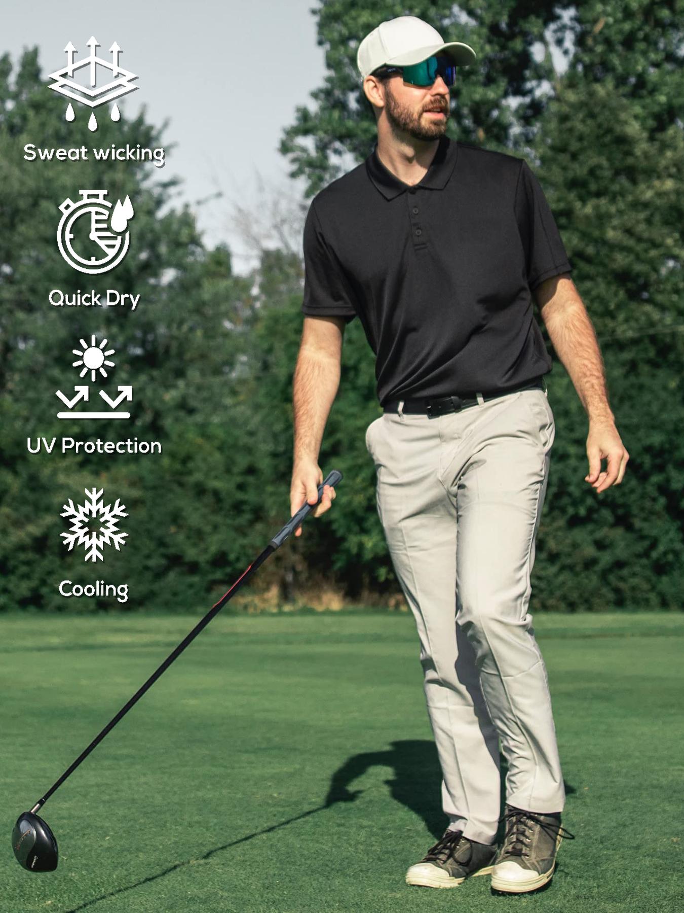 5 Pack Mens Polo Shirts Quick Dry Short Sleeve Golf T Shirt Performance Moisture Wicking Casual Workout