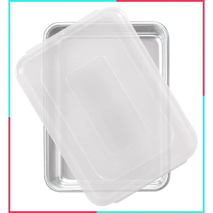 Natural Aluminum Commercial Cake Pan with Lid, Rectangle Baking Pan with Lid Silver, 9 x 13