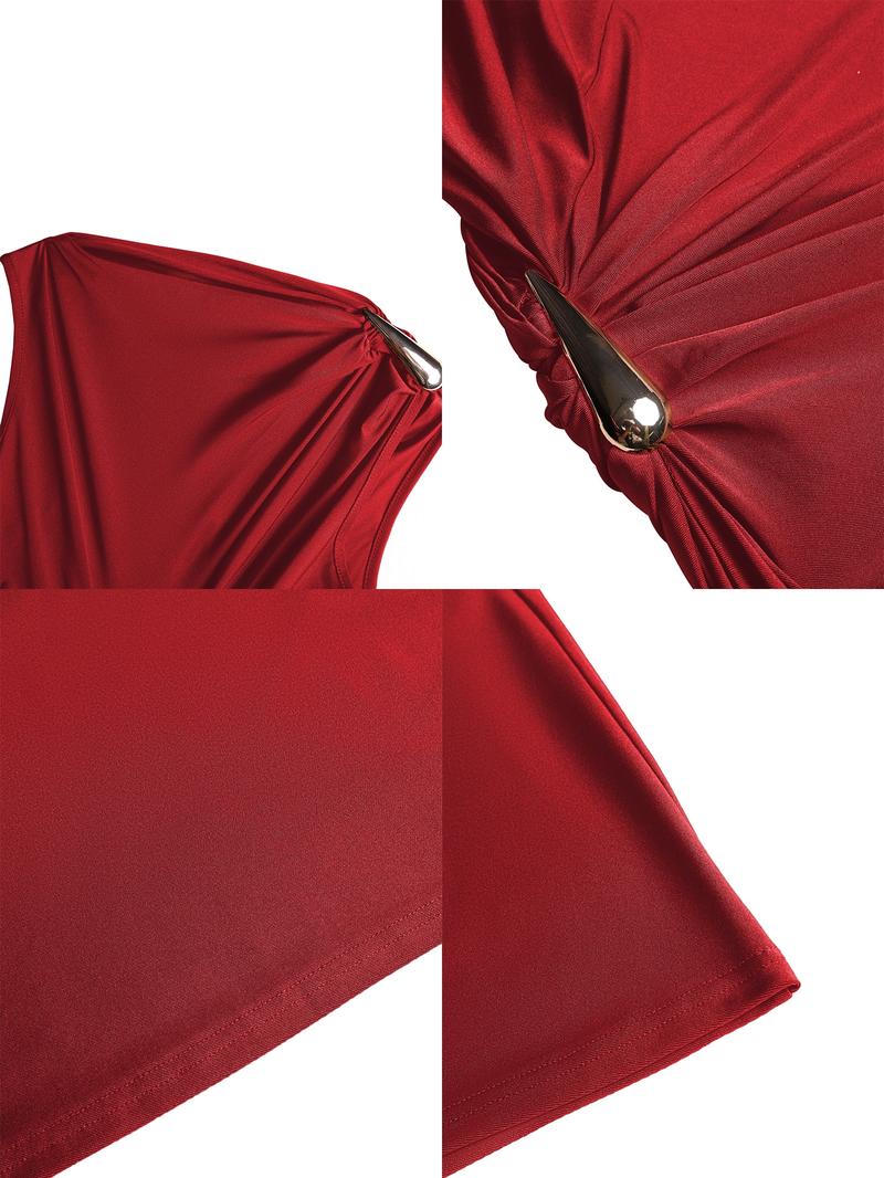 Aliling Elegant Sleeveless Midi Dress for Women High Waist Folds Boat Neck Bodycon Solid Female Evening Sexy Clothing Perfect for Party and Dates Aliling Elegant Sleeveless Midi Dress for Women High Waist Folds Boat Neck Bodycon Solid Female Evening Sexy Clothing Perfect for Party and Dates