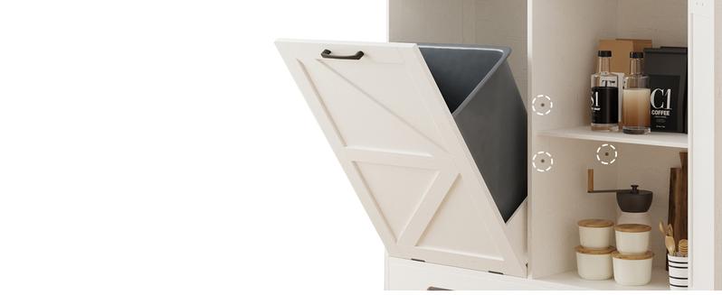 Vabches Tilt Out Trash Can Cabinet for 10 Gallon Trash Can, Farmhouse Kitchen Island Bin Cabinet with Adjustable Shelf for Hidden Laundry Basket, Dual Dog Proof Garbage Can for Dining Room, Living Room, White
