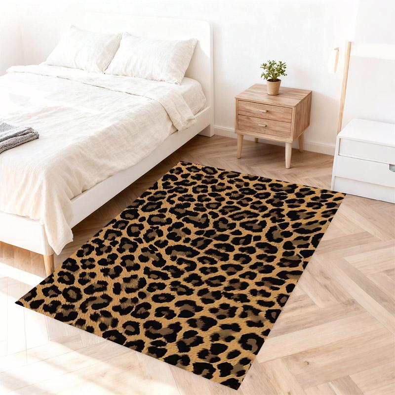 2D flat leopard print pattern background washable carpet, fashionable and durable, suitable for living room/bedroom/indoor and outdoor entrance, home/hotel/cafe mat, perfect party decoration, Animal Print Rug