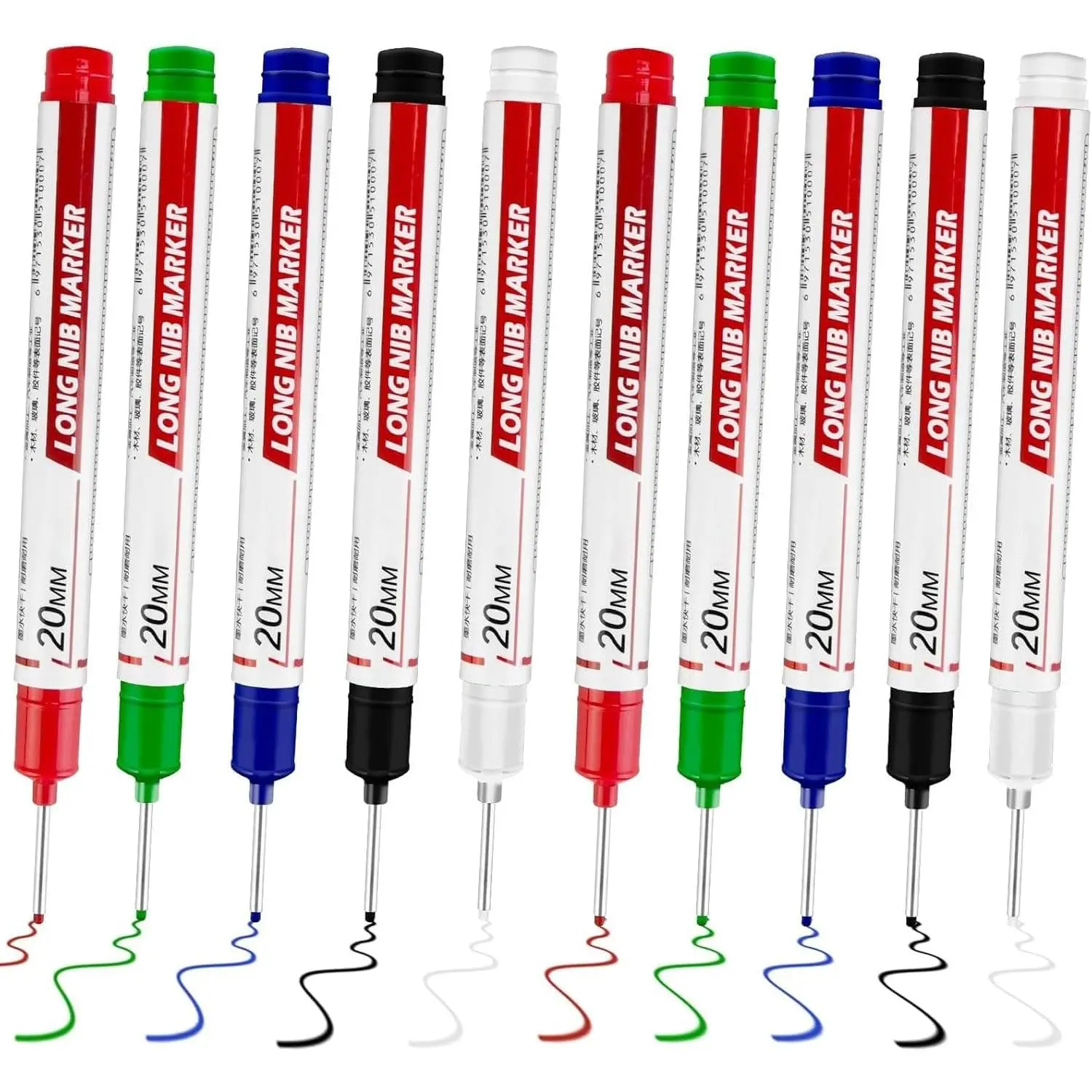 10 count Long  Deep Hole Marker, 2025  20mm Long Nib Marker Pens Permanent Markers, Quick Dry  Fine Tip Marker Pens, Carpenter Marker Pen for Office Supplies, Art Projects, Woodworking