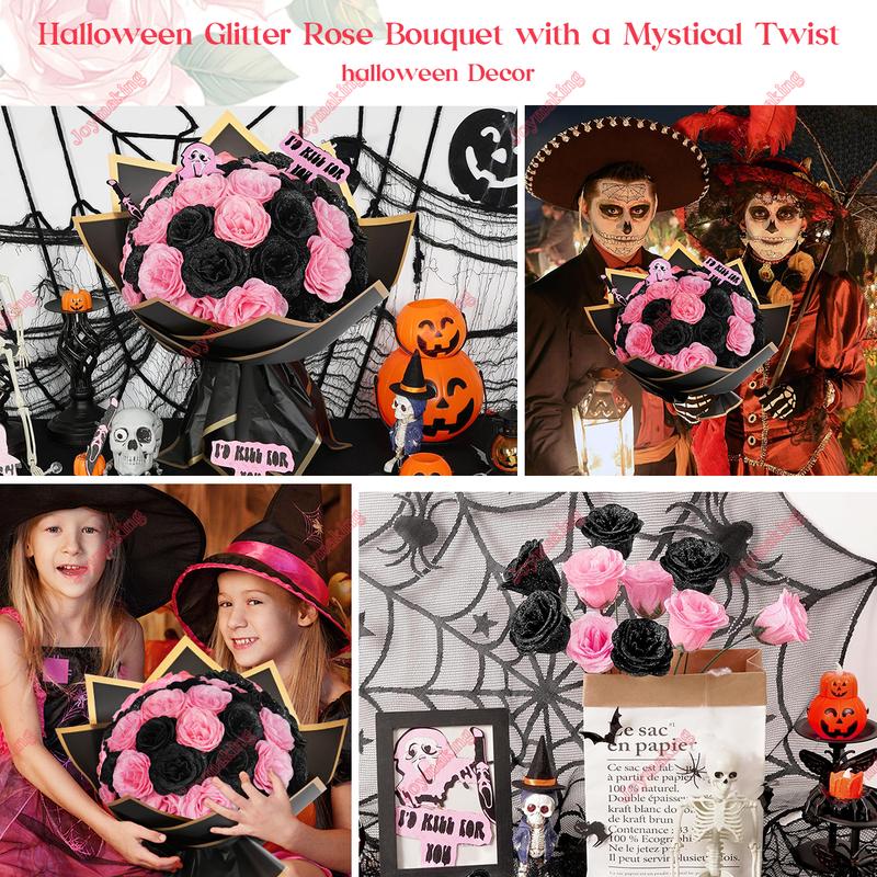 24/36 Pcs Valentine Gift Glitter Roses Bouquet Set DIY Fake Flowers Bouquet with 3D Butterflies Crowns Alphabet Stickers & Ribbons for Girlfriend Wife Mom Friend Women Gift Perfect for Valentine's Day Birthday Engagement Wedding Anniversaries Graduation