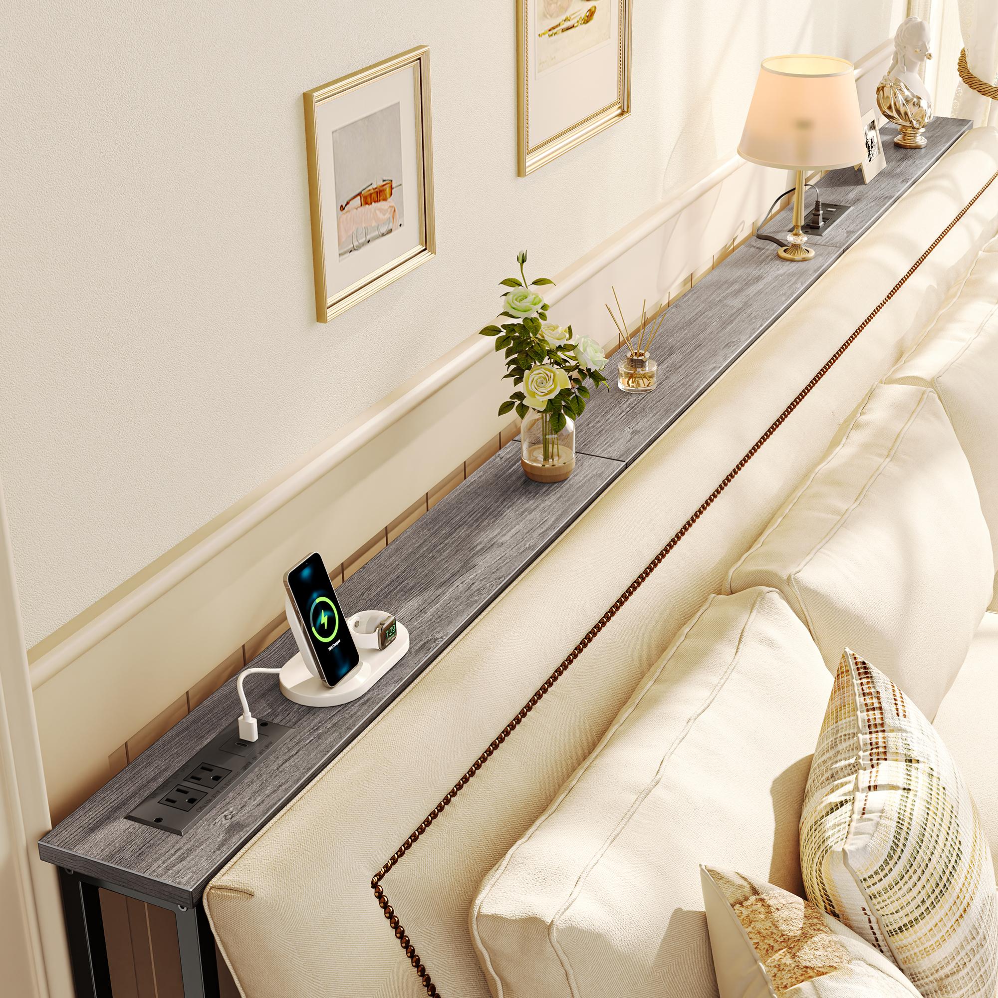 SUPERJARE 102 Inch Sofa Table with 2 Power Outlets and USB-C Ports, 5.9 Inch Narrow Console Table with Storage, Extra-Long, for Couch，Behind Sofa or Bed