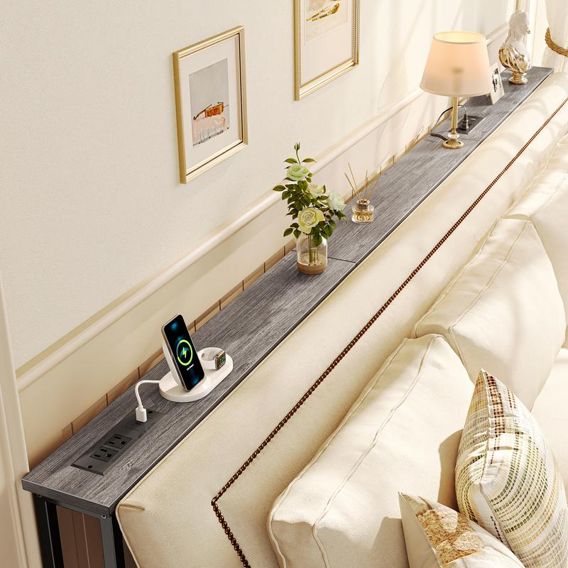 SUPERJARE 102 Inch Sofa Table with 2 Power Outlets and USB-C Ports, 5.9 Inch Narrow Console Table with Storage, Extra-Long, for Couch，Behind Sofa or Bed