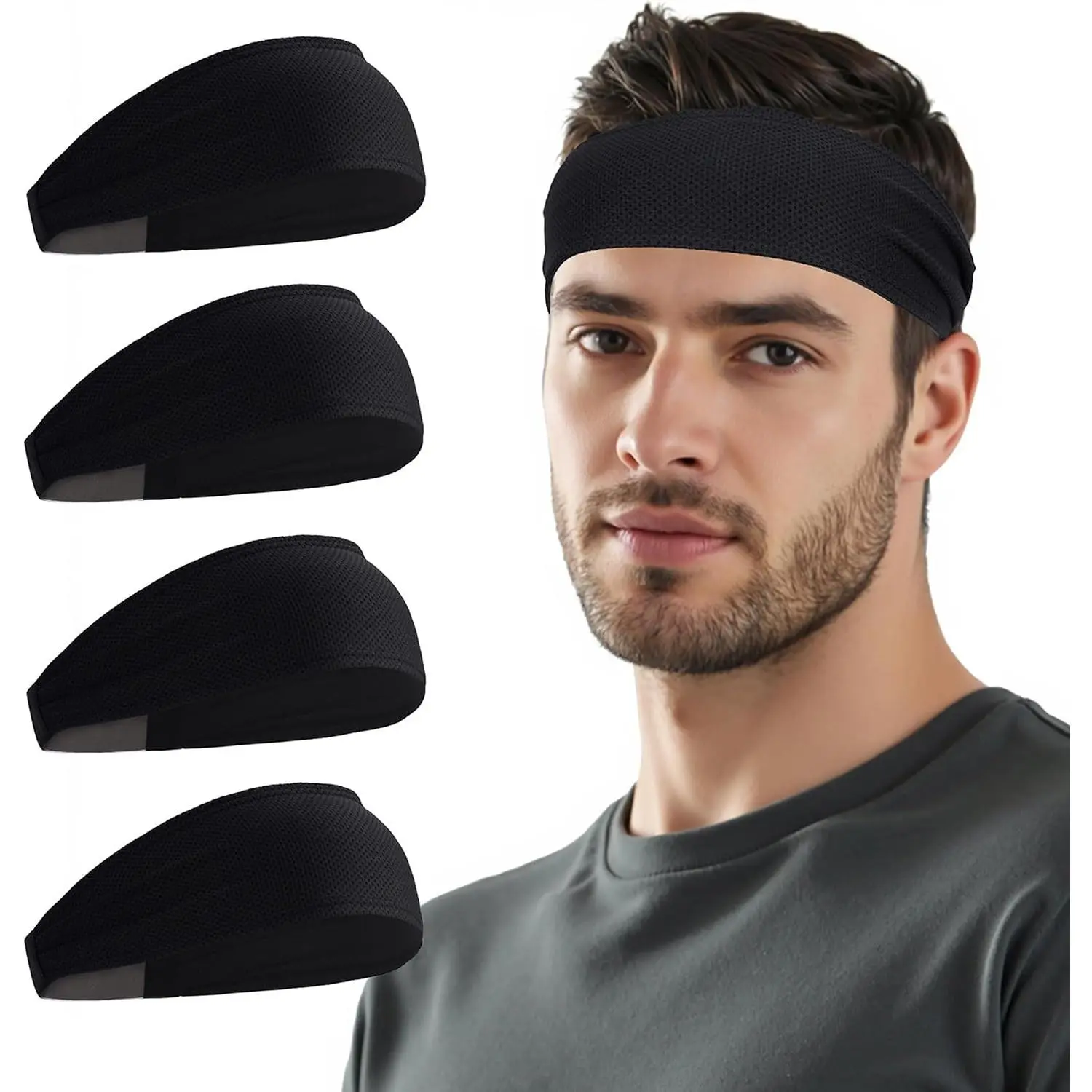 Men's Cooling Sports Headbands: Instant Cooling Moisture Wicking Sweatbands, Non-Slip Elastic Gym Headband(Gift)