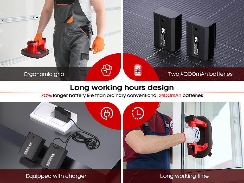 Electric Industrial Grade Tile Lifter with 2 Battery Packs 440 lbs Power Active Pressure Sensor for Tiles Stone Wood Glass Concrete Pavers Drywall Tool - Hardware