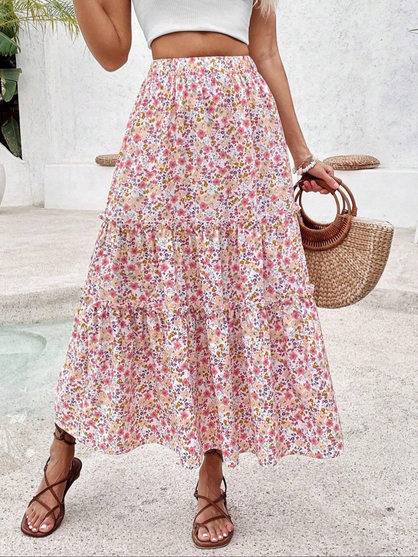 Women's Ditsy Floral Print Long, Elegant Fashion Casual A Line Vintage Skirt for Daily Holiday Vacation Wear, Ladies Bottoms for Summer