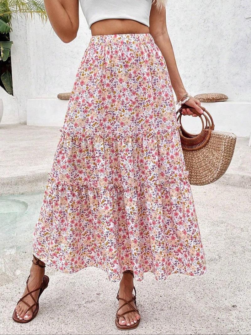 Women's Ditsy Floral Print Long, Elegant Fashion Casual A Line Vintage Skirt for Daily Holiday Vacation Wear, Ladies Bottoms for Summer