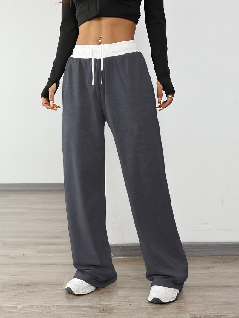 Women's High Elasticity Running Pants with Color Block Waistband Design, Outdoor Casual Hiking Gym Jogging Sportswear with Pockets, Cute Gym Clothes