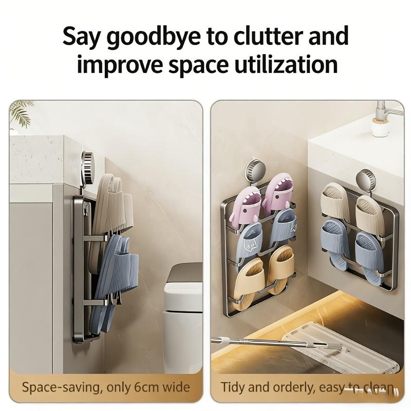 1 suction cup slipper rack, punch-free multi-layer slipper storage rack for bathrooms and toilets, wall-mounted draining rack for toilets, suitable for storing slippers and shoes in bathrooms and living rooms