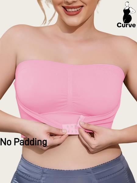 【Plus Size】 Solid Color Push Up Strapless Bra, Women's Comfortable Breathable Soft Bra,Front Chest Buckles Design,Women's Lingerie for All Seasons,Ladies Knitted Underwear For Daily or any Occasion