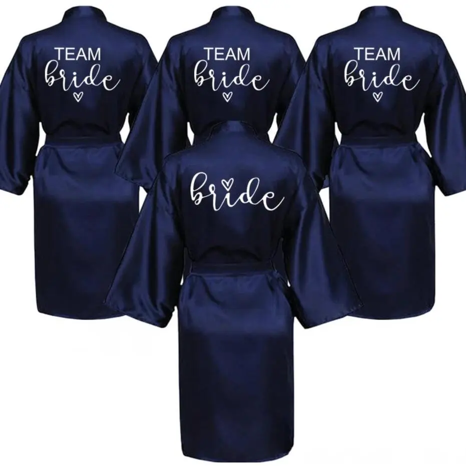 Wedding Party Team Bride Robe With Black Letters Kimono Satin Pajamas Bridesmaid Bathrobe SP063