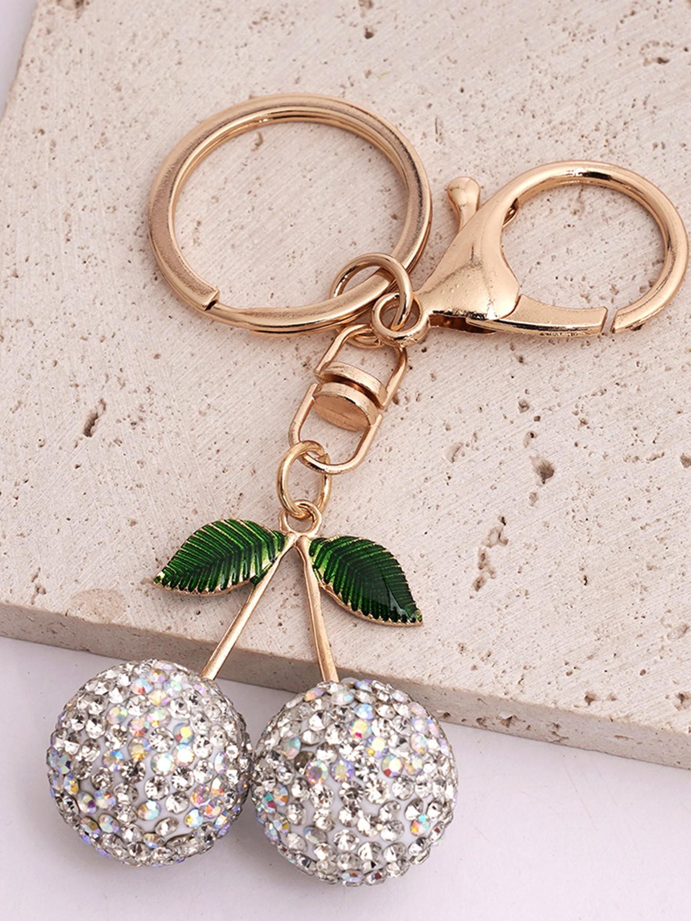 Rhinestone strawberry keychain, sparkly cherry bag charm, rhinestone fruit pendant, jubilee-themed bag decoration, full rhinestone keychain, luxurious pendant, sparkly bag accessory, full rhinestone strawberry accessory, full rhinestone cherry bag charm