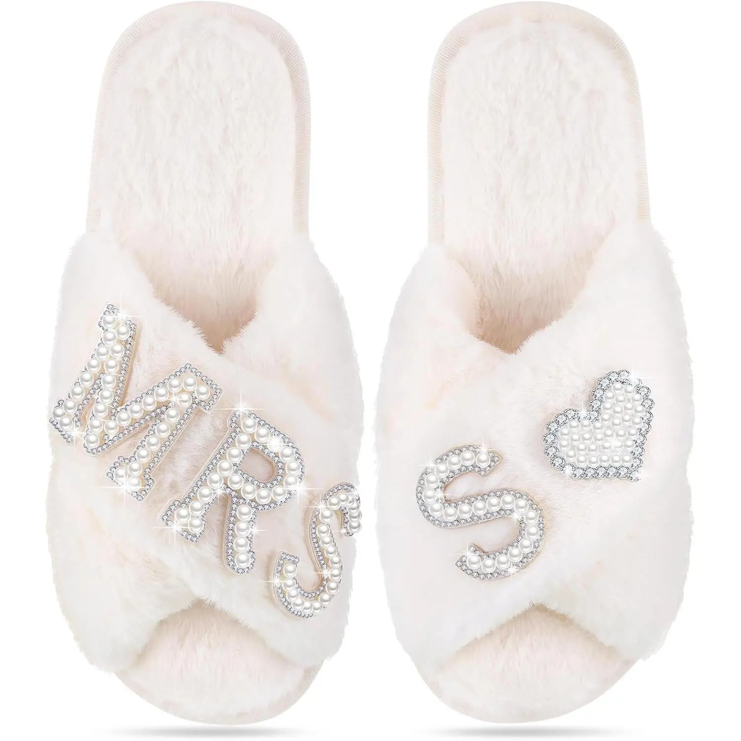 Bride Slippers Mrs Slipper for Wedding with Personalized Initial Pearl Design Bridal Gifts(Gift)