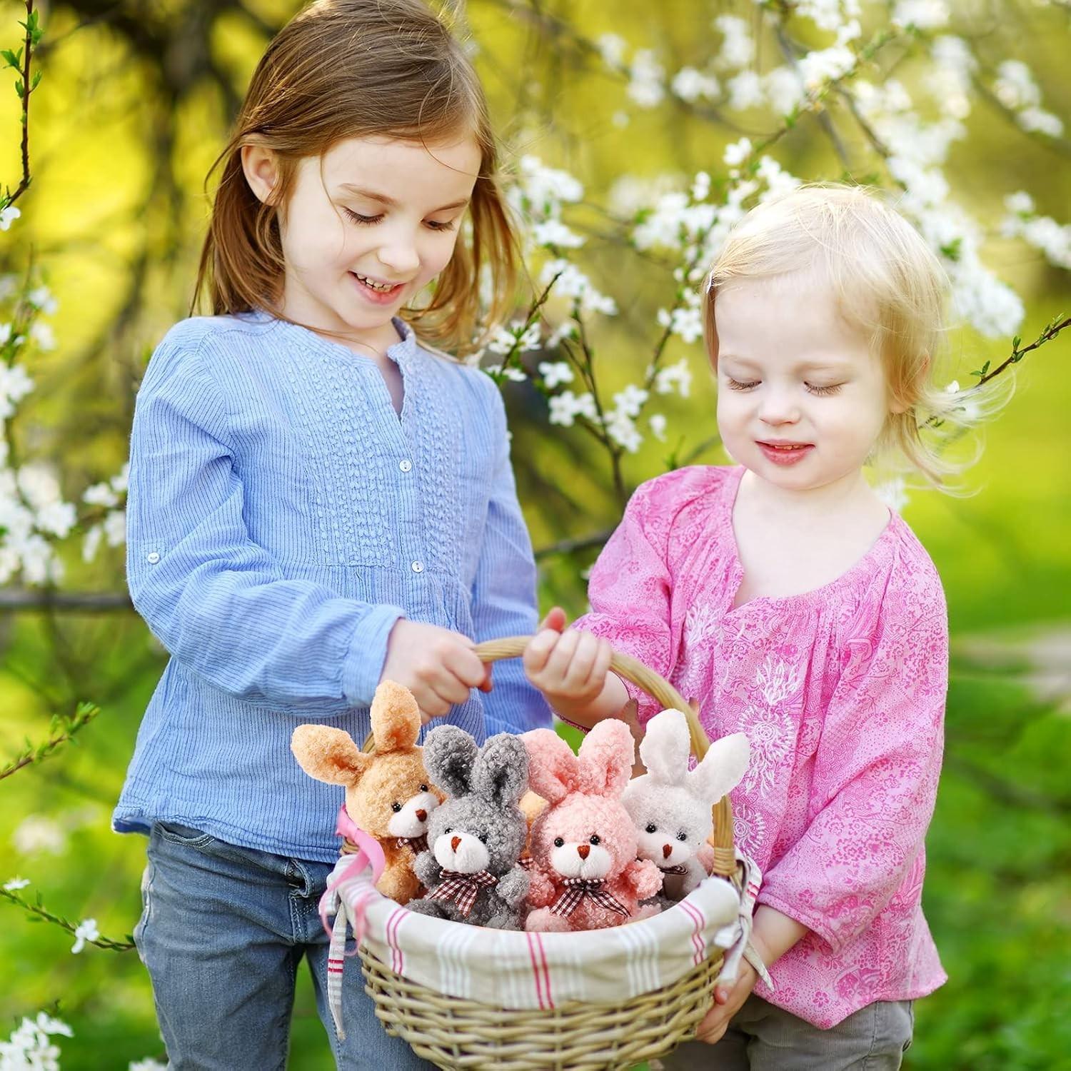 24-Piece Easter Plush Bunny Gift Set, Miniature Keychains, Bow-Tied Rabbit Dolls, Birthday Baby Party Favors