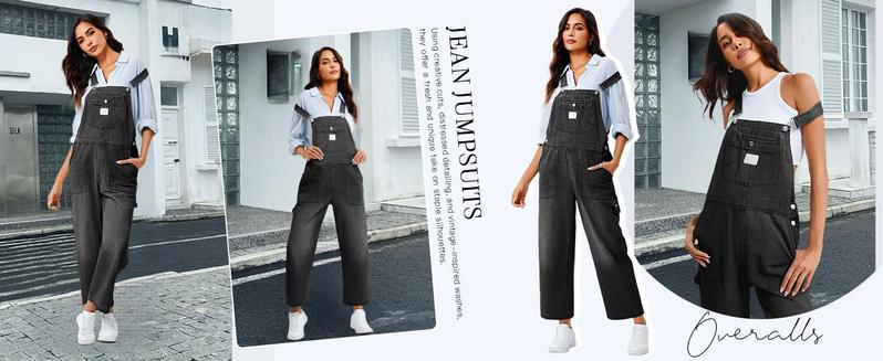 Imily Bela Womens Denim Bib Overalls Barrel Leg Adjustable Strap Jean Pants Jumpsuits with Pockets