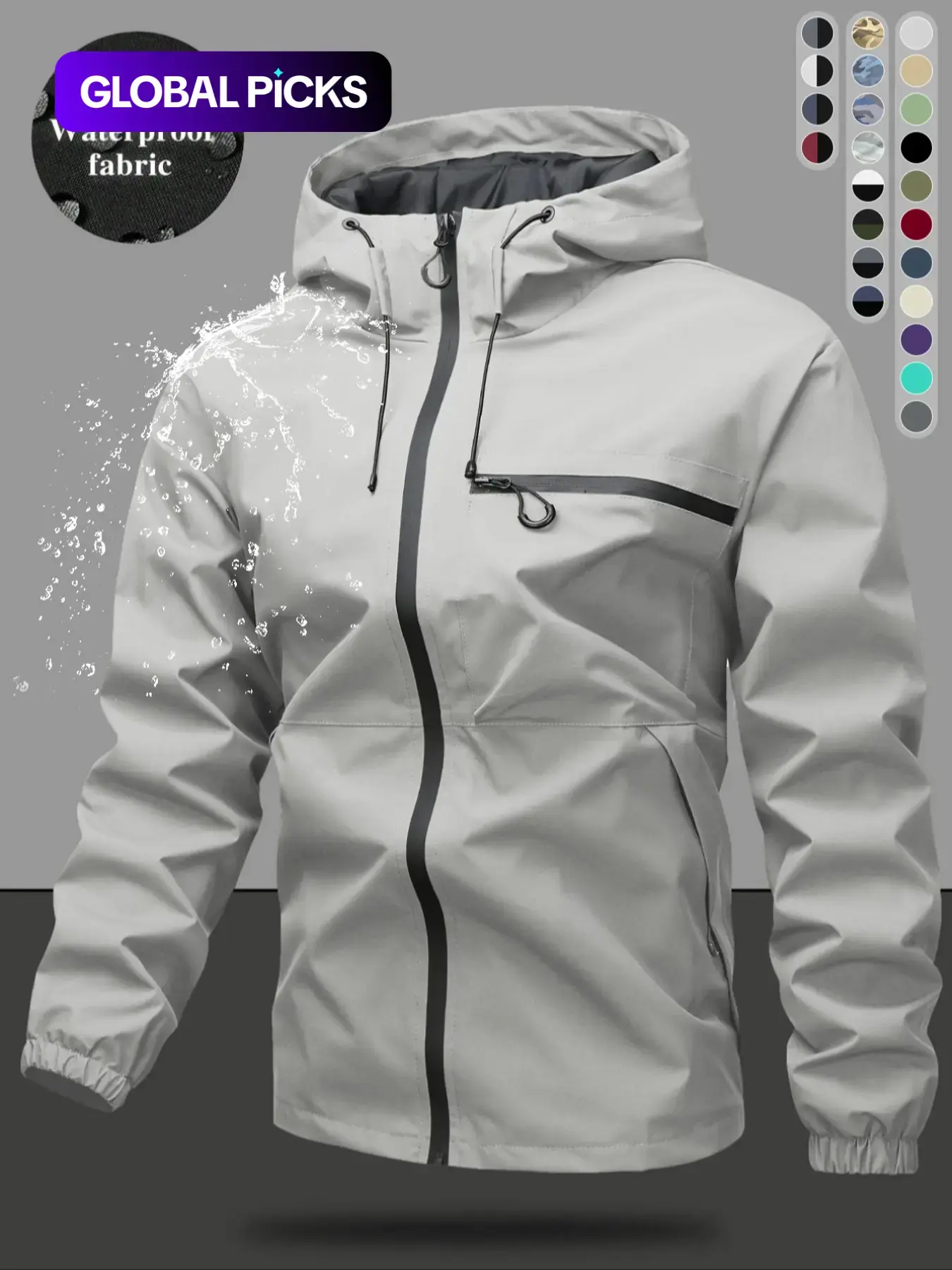 Men's Casual Hooded Jacket, Large Pockets, Soft Shell, Lightweight Outdoor Coat, Waterproof Zipper, All Season Fashion Outerwear