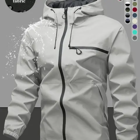 Men's Casual Hooded Jacket, Large Pockets, Soft Shell, Lightweight Outdoor Coat, Waterproof Zipper, All Season Fashion Outerwear