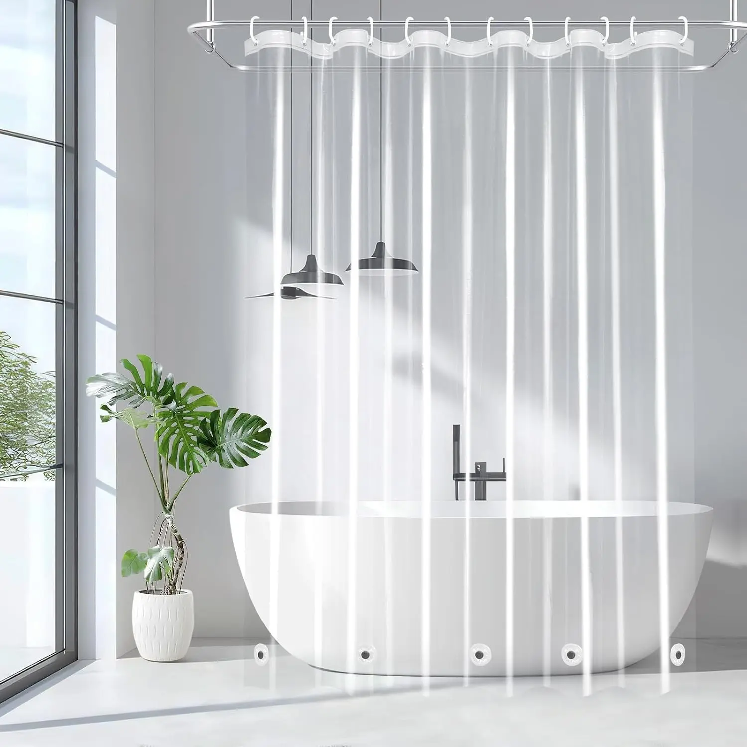 9G Clear Shower Curtain Liner 72 x 78 inches Long with 5 Magnet Weights, Heavy Duty Weighted Premium PEVA Plastic Shower Curtain Liner for Bathroom, Without Hooks