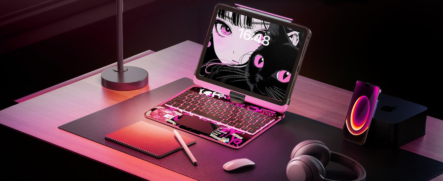 2026 iPad Magic KeyboardCase for (M3/M2, 2025/2024) & Air 5th/4th Gen – 360° Rotating Multi-Touch Trackpad, Type-C Charging, RGB Backlit Keyboard, Transparent Back with Pencil Holder Covers Wireless