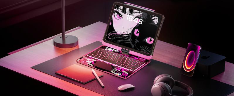 2026 iPad Magic KeyboardCase for (M3/M2, 2025/2024) & Air 5th/4th Gen – 360° Rotating Multi-Touch Trackpad, Type-C Charging, RGB Backlit Keyboard, Transparent Back with Pencil Holder Covers Wireless