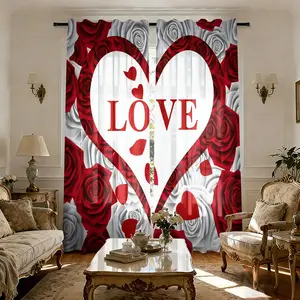 Love Print Window Curtains Set of 2, Rod Pocket Design, Easy to Hang, Semi-Transparent Privacy Drapes, Polyester Fiber, Home Decor, Decorative Touch, Durable, Home Decoration Curtain, Room Decor Curtain
