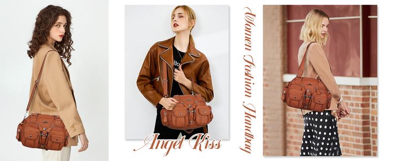 Angel Kiss Hobo Crossbody Purses for Women Shoulder Bag Multipocket Soft Hobo Purses Removable Strap Leather Handbags springtok