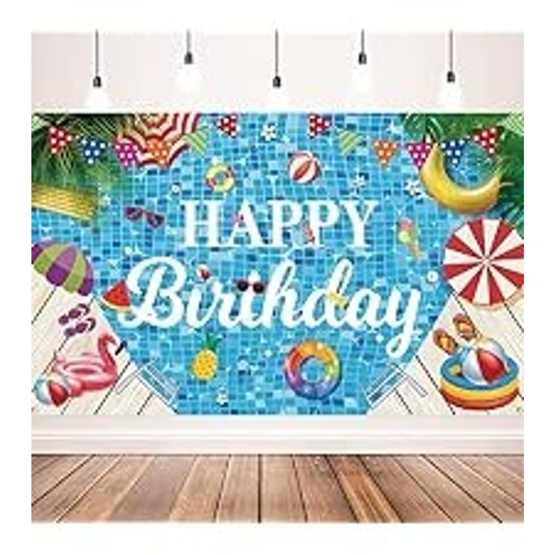 Summer Swimming Pool Party Photo Booth Backdrop Banner, 71 x 43 Inch Birthday Decoration
